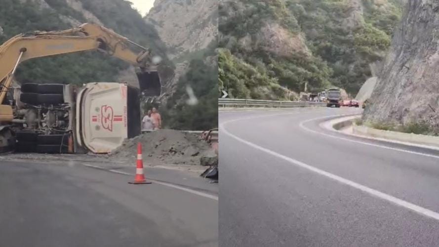 Përmbyset kamioni me ngarkesë në “Shkallën e Tujanit”, plagoset shoferi