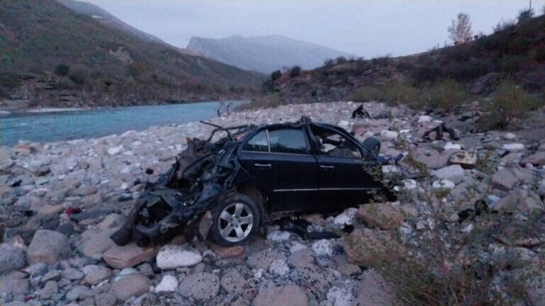 Makina me mbi 200 km në orë/ Shoferi refuzoi t’i ndalonte patrullës, “Benz”-i me klandestinë ‘fluturoi’ nga rruga drejt Vjosës rreth 300 m